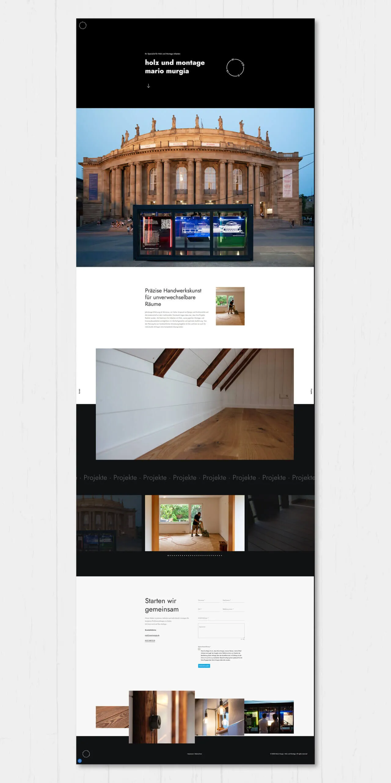 Gesamtansicht der Website mariomurgia.de mit Opernfoto, Leistungen und Projektbildern